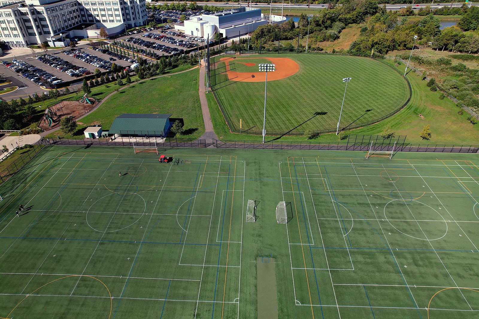 Aerial View of Soccer and Baseball Field
