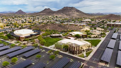 Aerial view of large church campus. Commercial Landscaping for Churches in AZ | Yellowstone Landscape