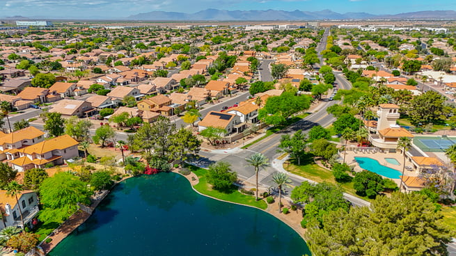 Aerial view of community pond | Professional Landscape Services in Chandler, AZ 