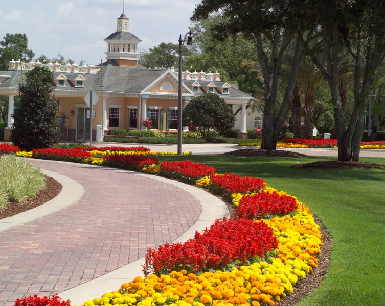 Hotel entrance with flower enhancements