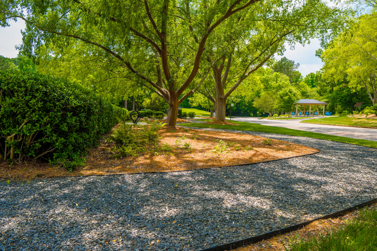 gravel pathway through landscaping