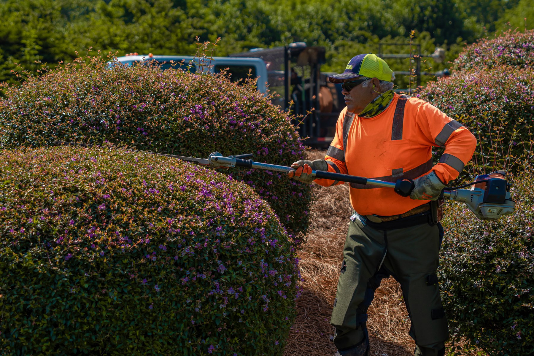 Commercial landscape crew maintaining a property and keeping it tidy