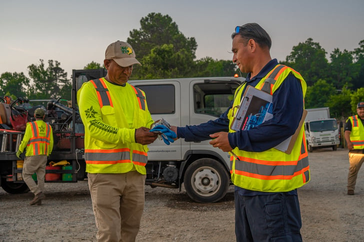 Commercial landscaping crew safety gloves equipment