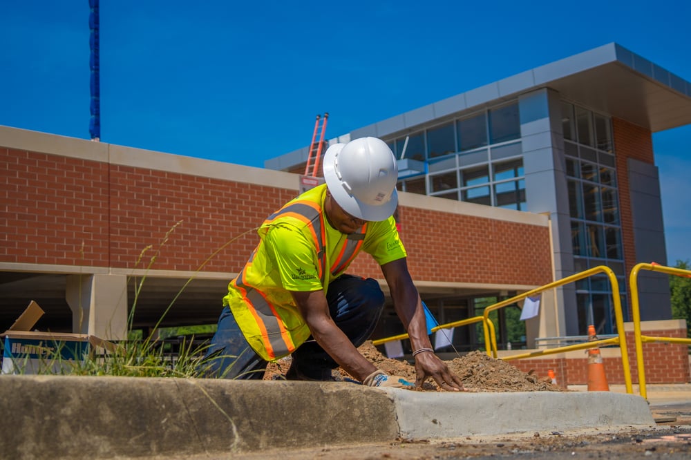 Commercial landscaping irrigation installation crew