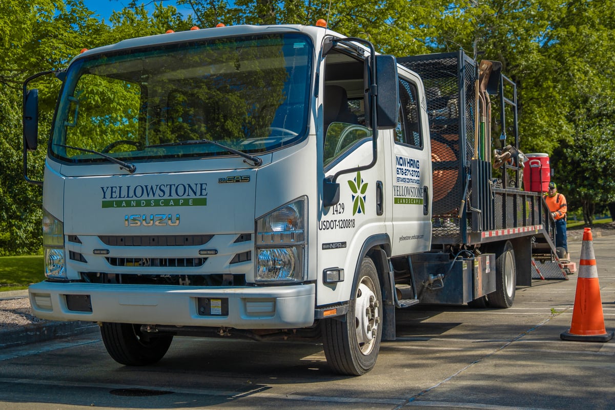 commercial landscaping truck with equipment