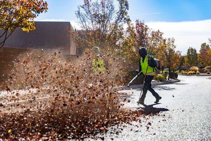 Commercial maintenance leaf blowing