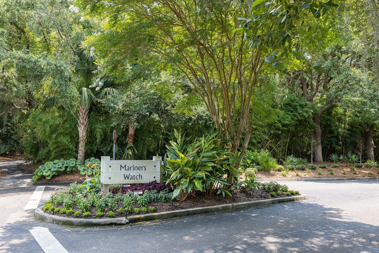 Mariners Watch entrance sign and landscaping