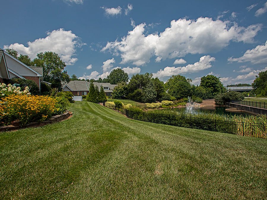 freshly mowed lawn at retirement community