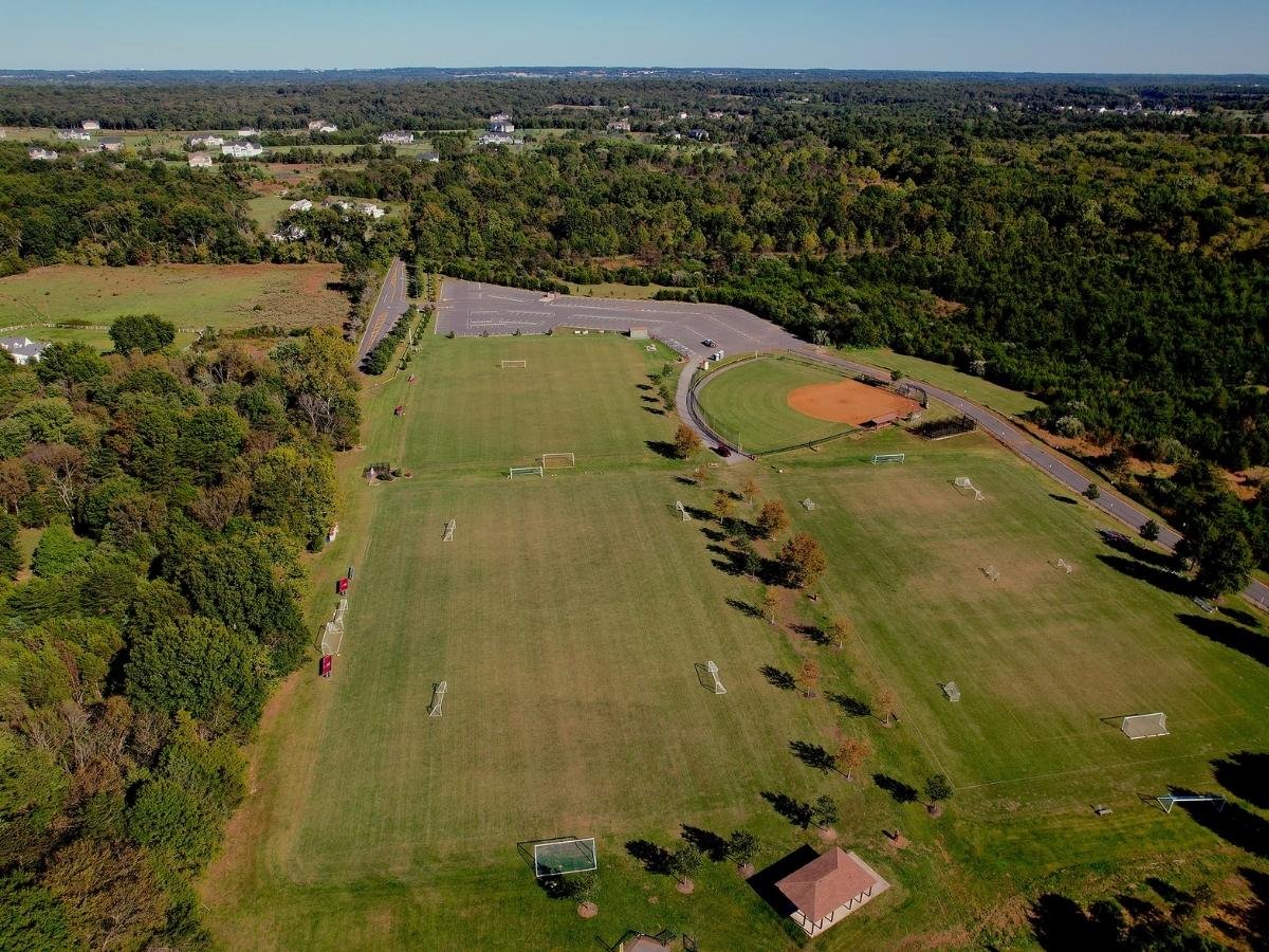 freshly mowed athletic field aerial view