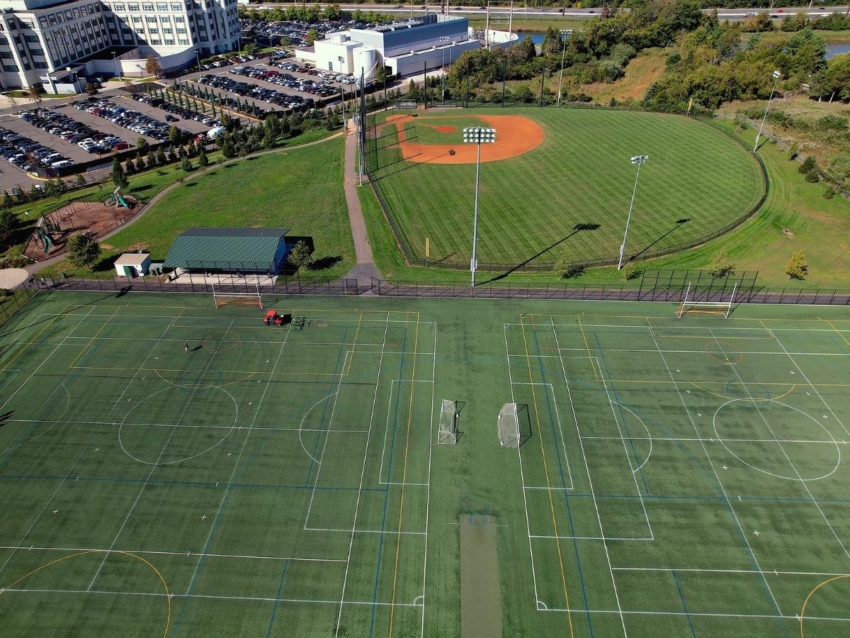 athletic field being maintained aerial view