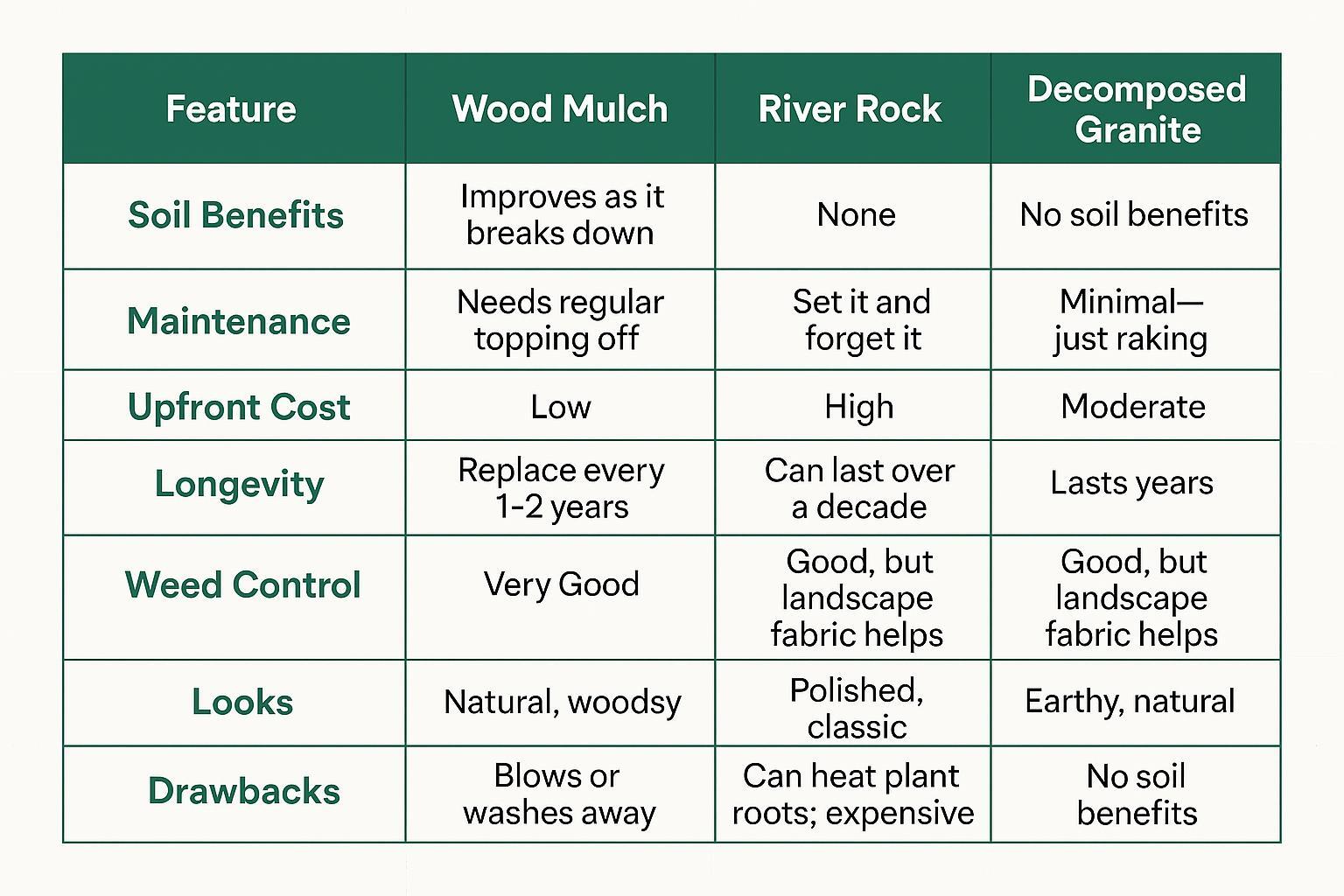 chart comparing mulch types 