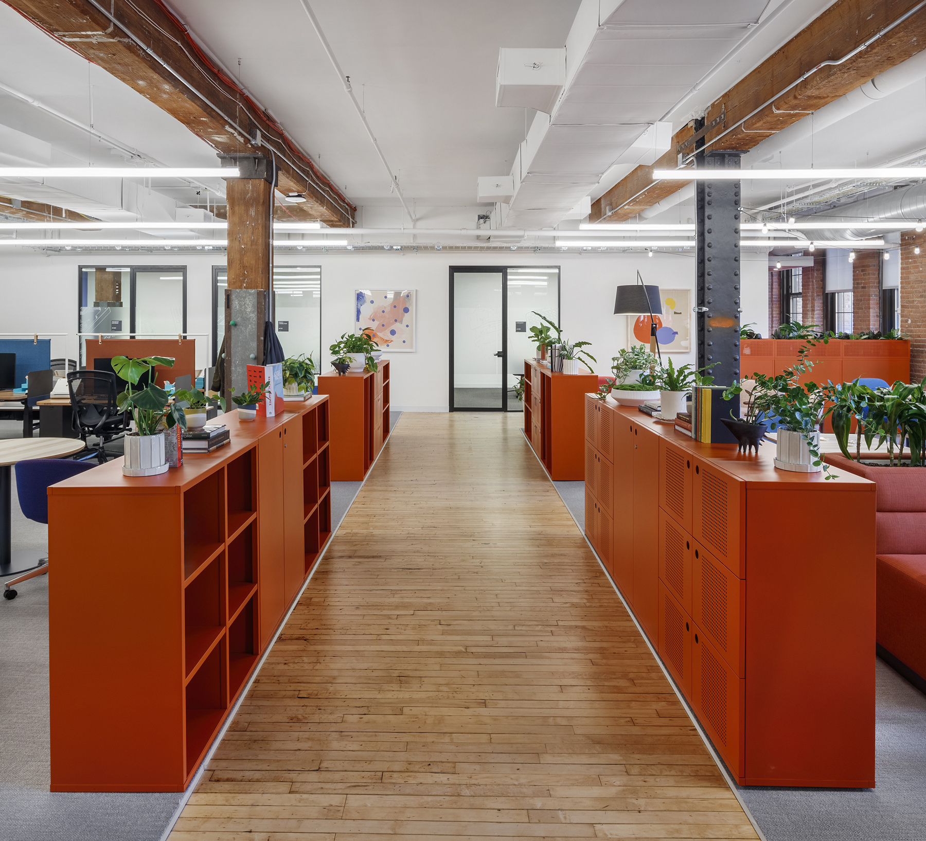 Biophilic office design featuring curated plant arrangements for employee wellness