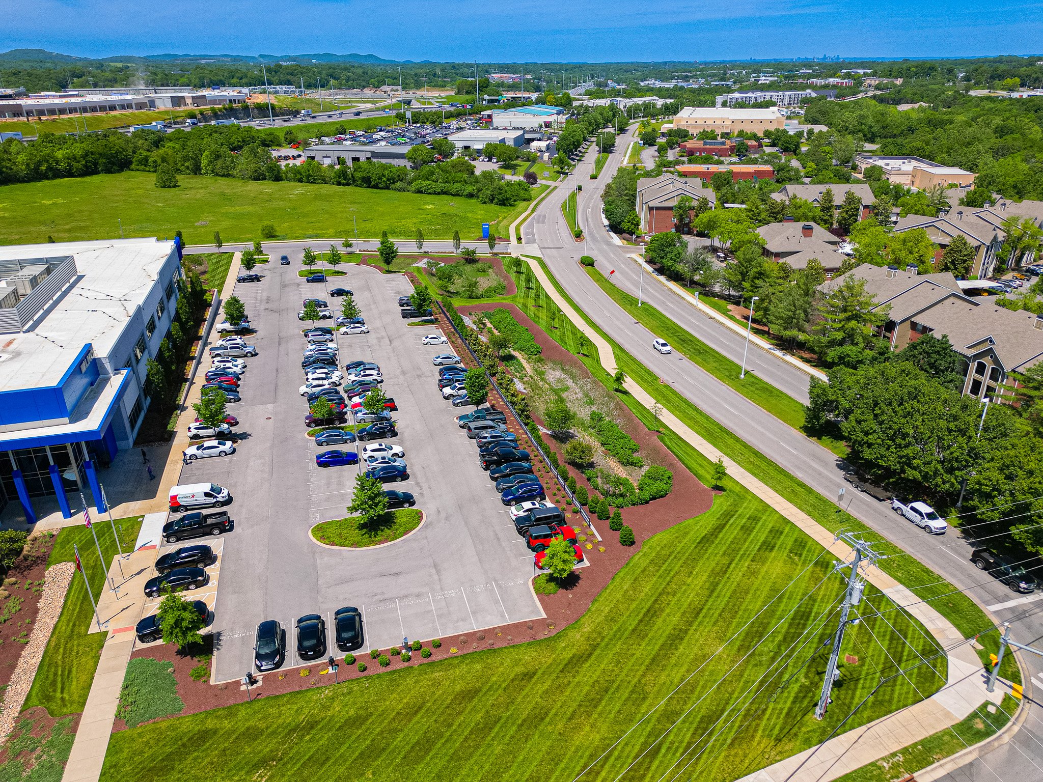 Green Turf Stripes around Corporate Campus | Commercial Landscaping 