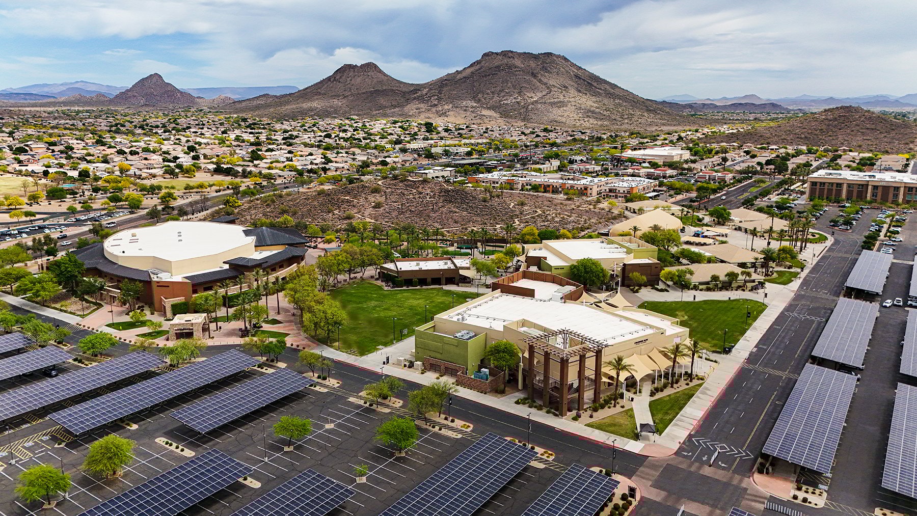 Aerial view of large church campus. Commercial Landscaping for Churches in AZ | Yellowstone Landscape