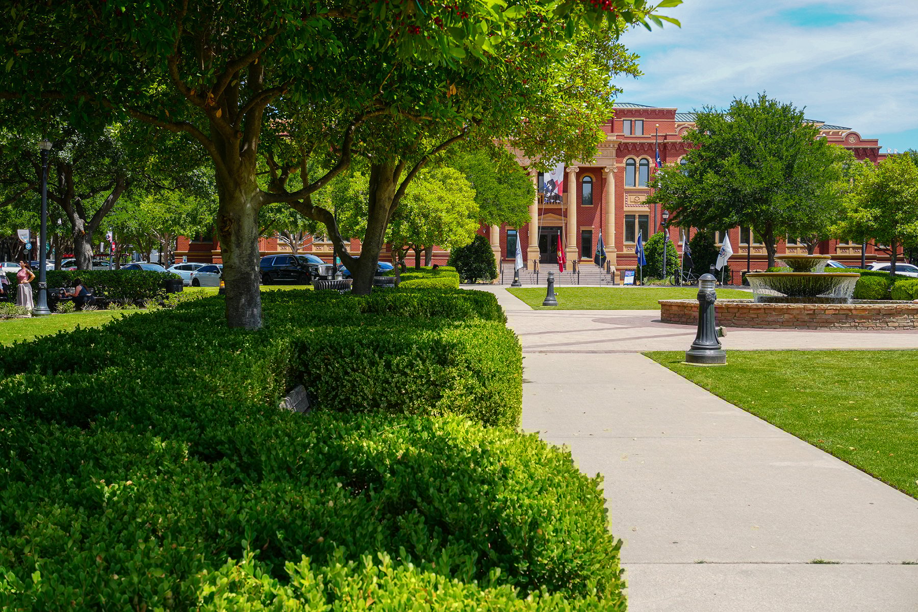 Aerial view of parking lot and median landscape designs
